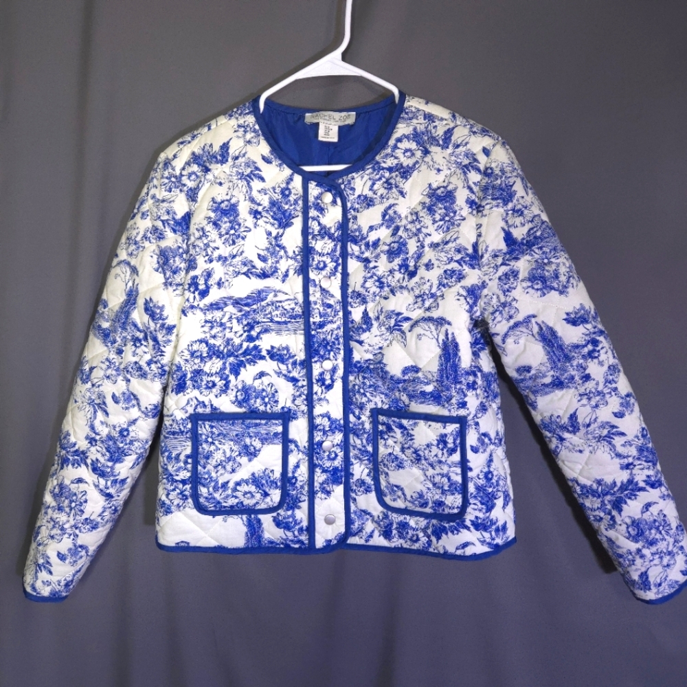 Rachel Zoe Toile Quilted Jacket Size Medium Cottagecore